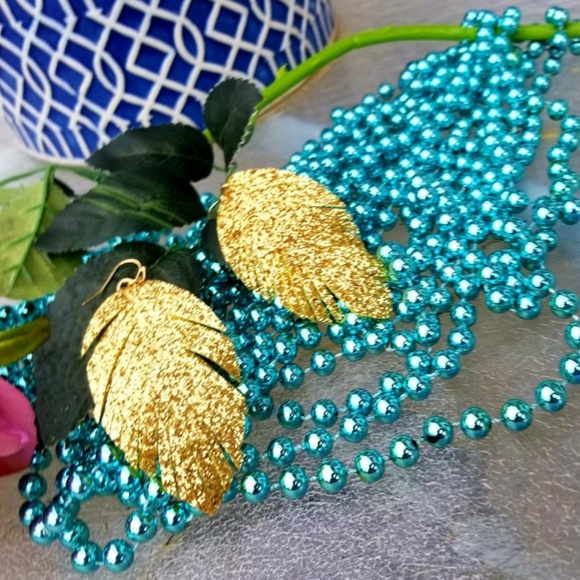 GOLD Leaf Nature EARRINGS - NEW - Picture 5 of 8